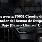 Código de avería P0031 Circuito de Control del Calentador del Sensor de Oxígeno (A/F) Bajo (Banco 1 Sensor 1)